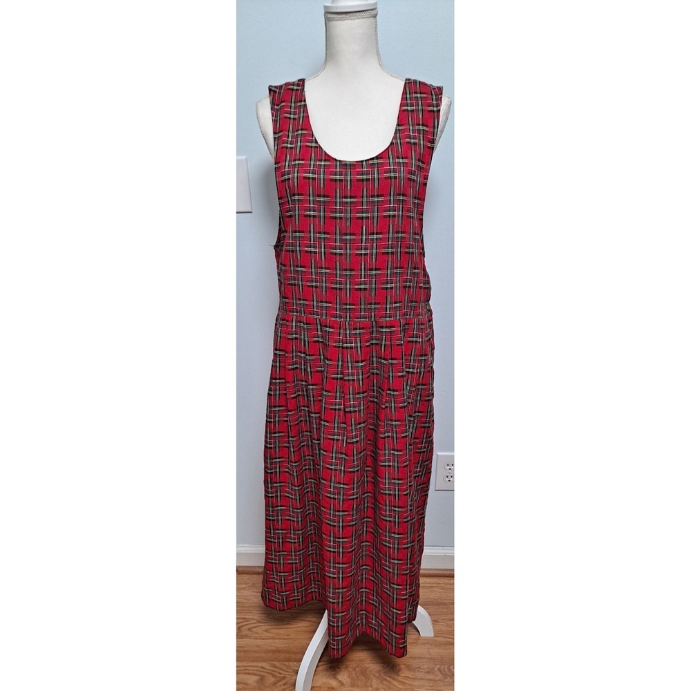 Vtg‎ Bryn Connelly Red Plaid Modest Jumper Womens Dress Sz 8  Pockets